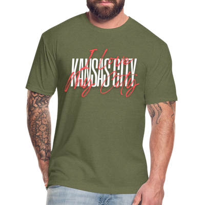 White & Red Large Letter "I Love My City" - heather military green