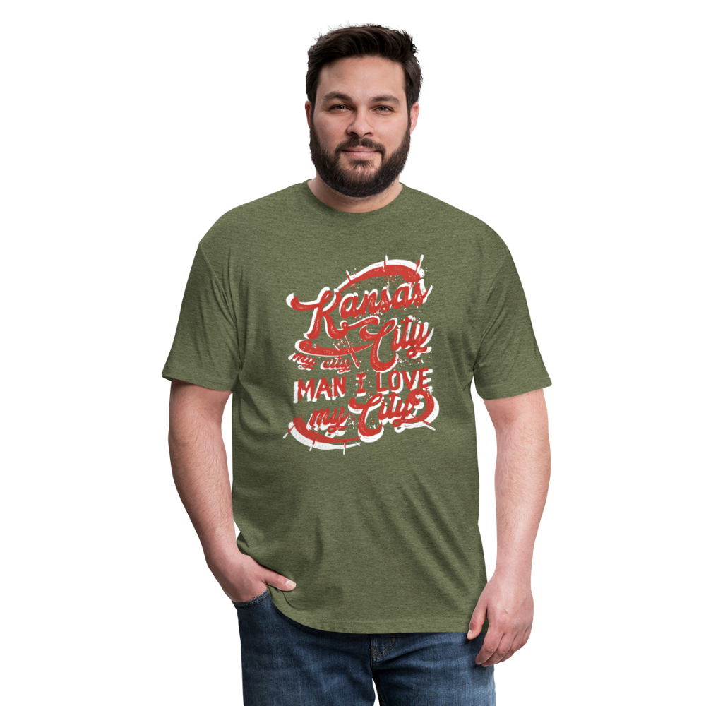 Vintage White/Red "Kansas City My City Man I Love My City" - heather military green