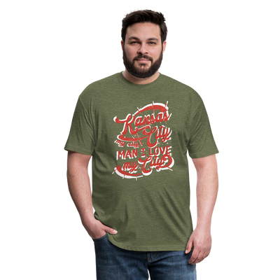 Vintage White/Red "Kansas City My City Man I Love My City" - heather military green