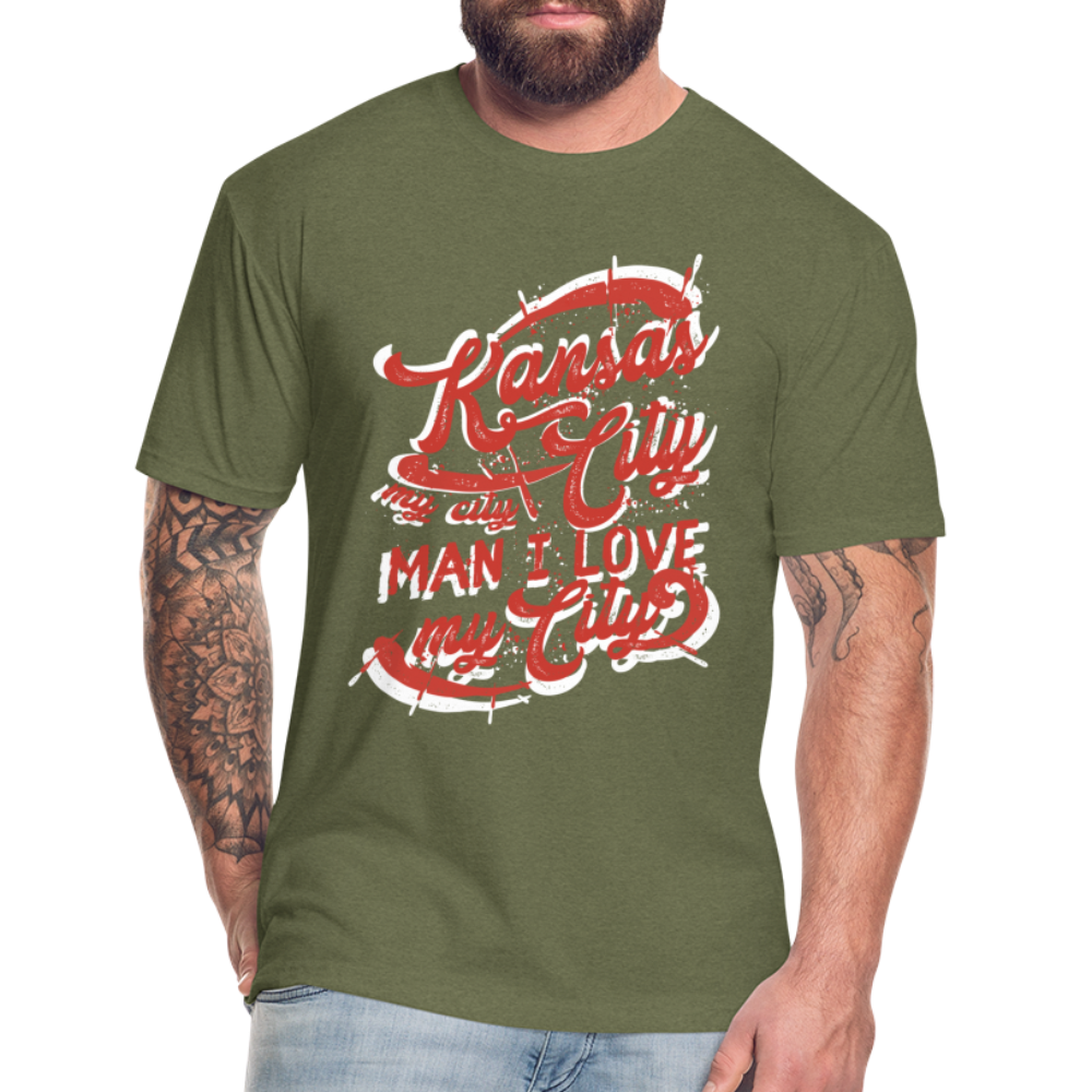 Vintage White/Red "Kansas City My City Man I Love My City" - heather military green