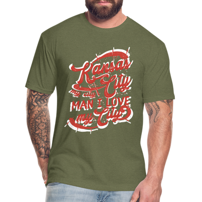 Vintage White/Red "Kansas City My City Man I Love My City" - heather military green