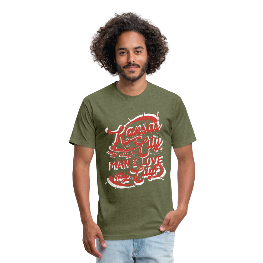 Vintage White/Red "Kansas City My City Man I Love My City" - heather military green