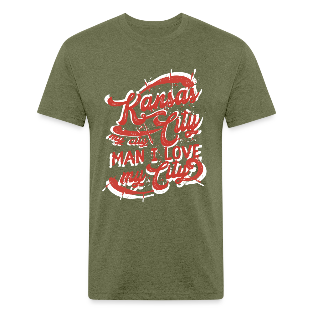 Vintage White/Red "Kansas City My City Man I Love My City" - heather military green