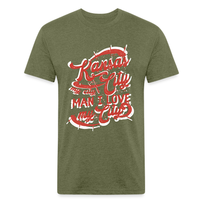 Vintage White/Red "Kansas City My City Man I Love My City" - heather military green