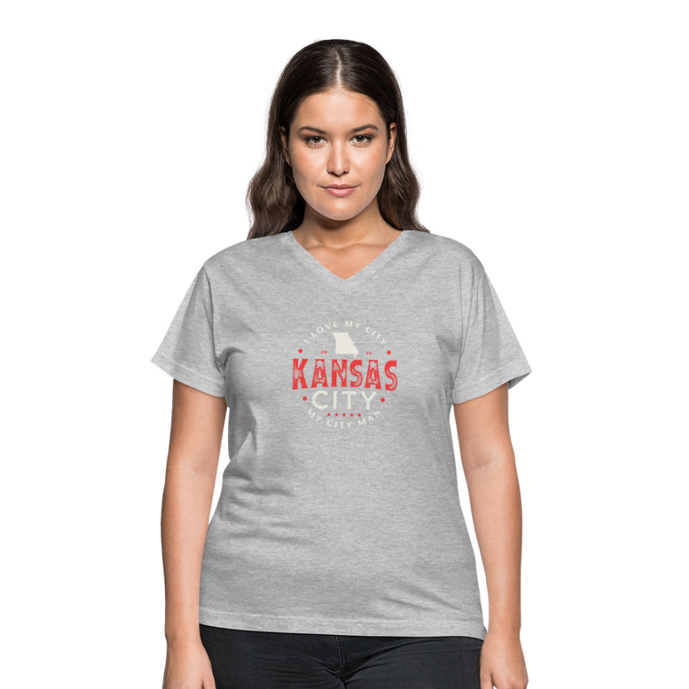 Women's V-Neck Kansas City Logo T-Shirt - gray