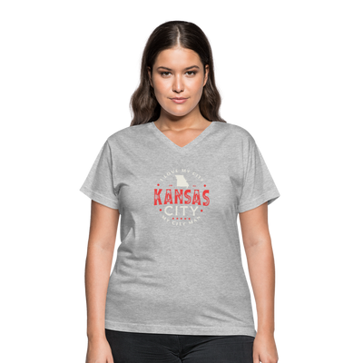Women's V-Neck Kansas City Logo T-Shirt - gray
