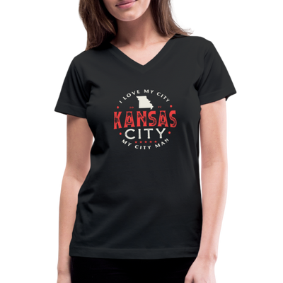 Women's V-Neck Kansas City Logo T-Shirt - black
