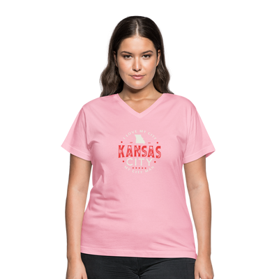 Women's V-Neck Kansas City Logo T-Shirt - pink