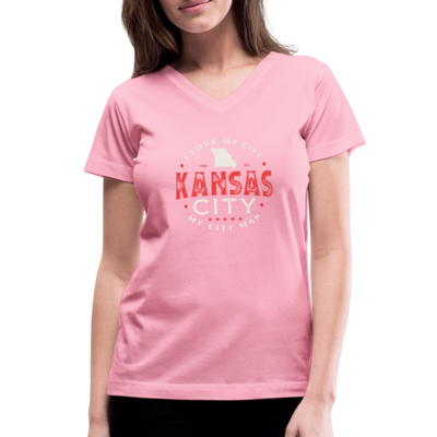 Women's V-Neck Kansas City Logo T-Shirt - pink